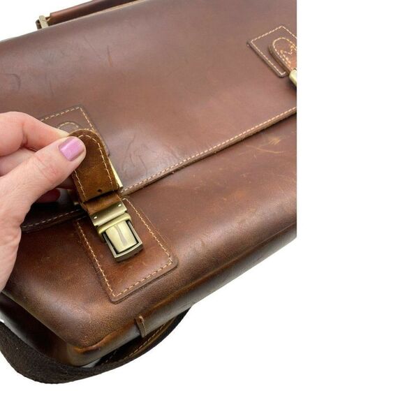 Brown Leather Flap Top Messenger Computer Shoulder Bag Distressed Unbranded - Picture 11 of 12